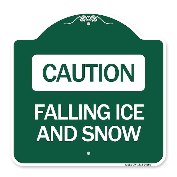 Designer Series Falling Ice and Snow, Green & White Aluminum Sign, 18" H, GW-1818-24286
